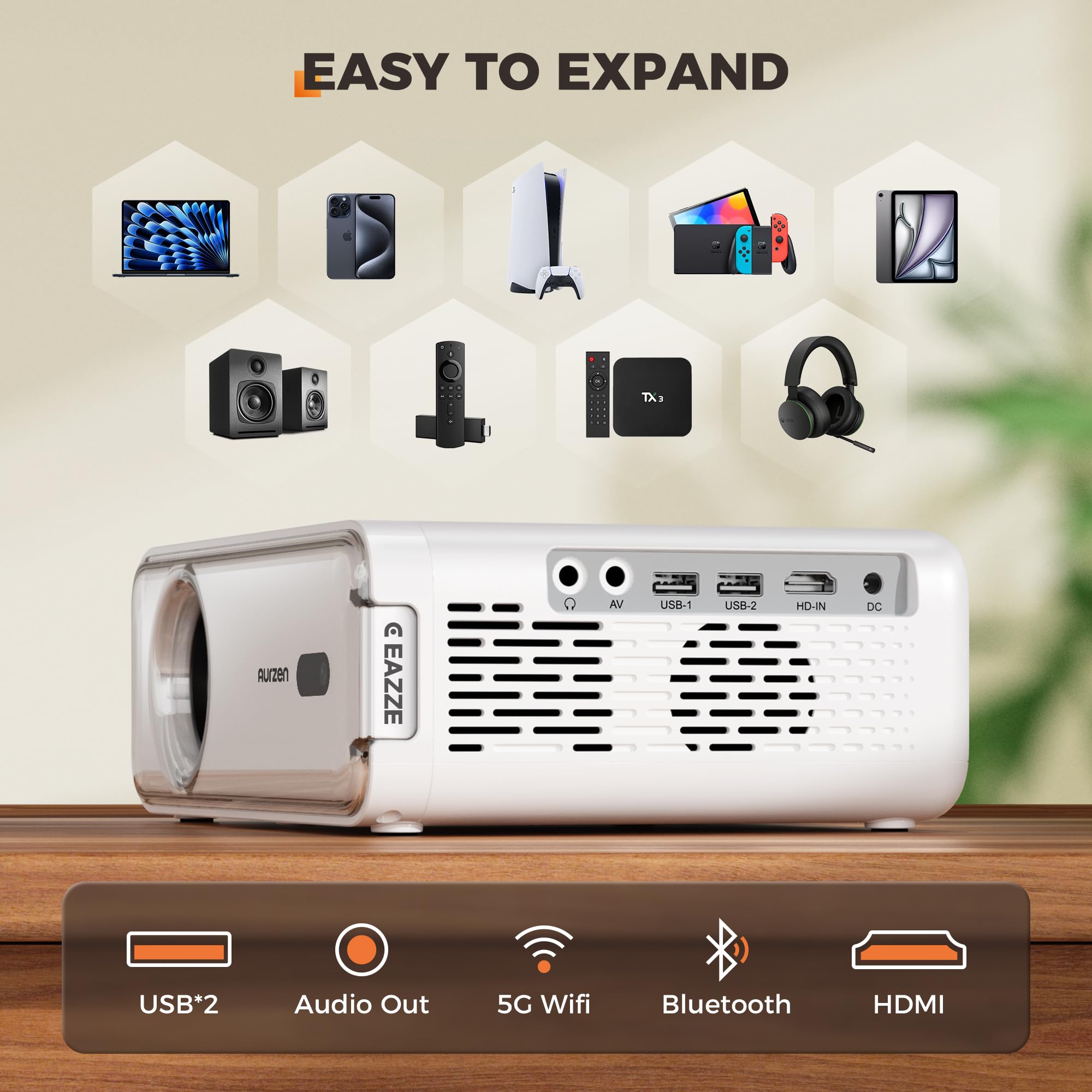 Aurzen Roku TV D1R Smart Portable Outdoor Projector with WiFi and Bluetooth