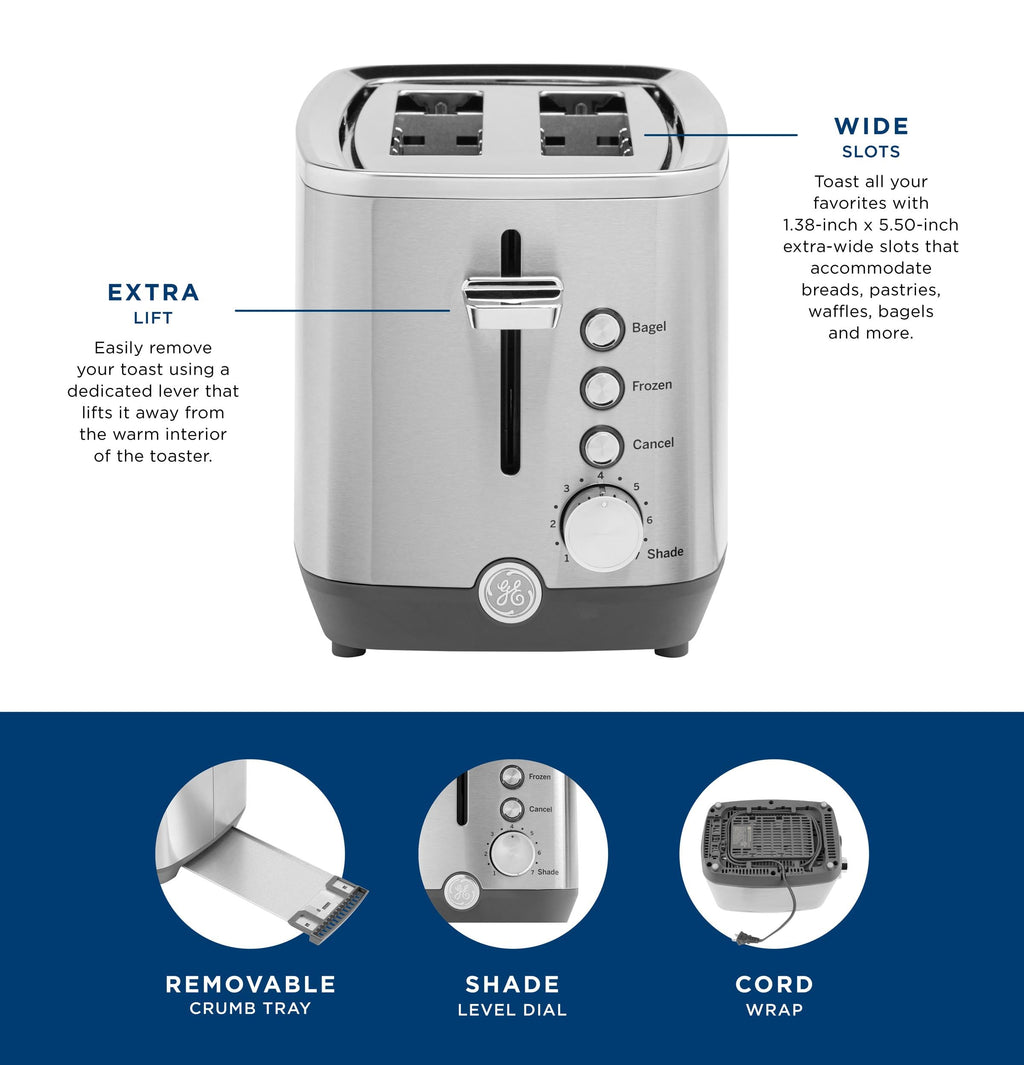GE 4 Slice Toaster | Extra Wide Slots for Bagels, Breads, Waffles & More | 7 Shade Options | Countertop Kitchen Essentials | 1500 watt, White