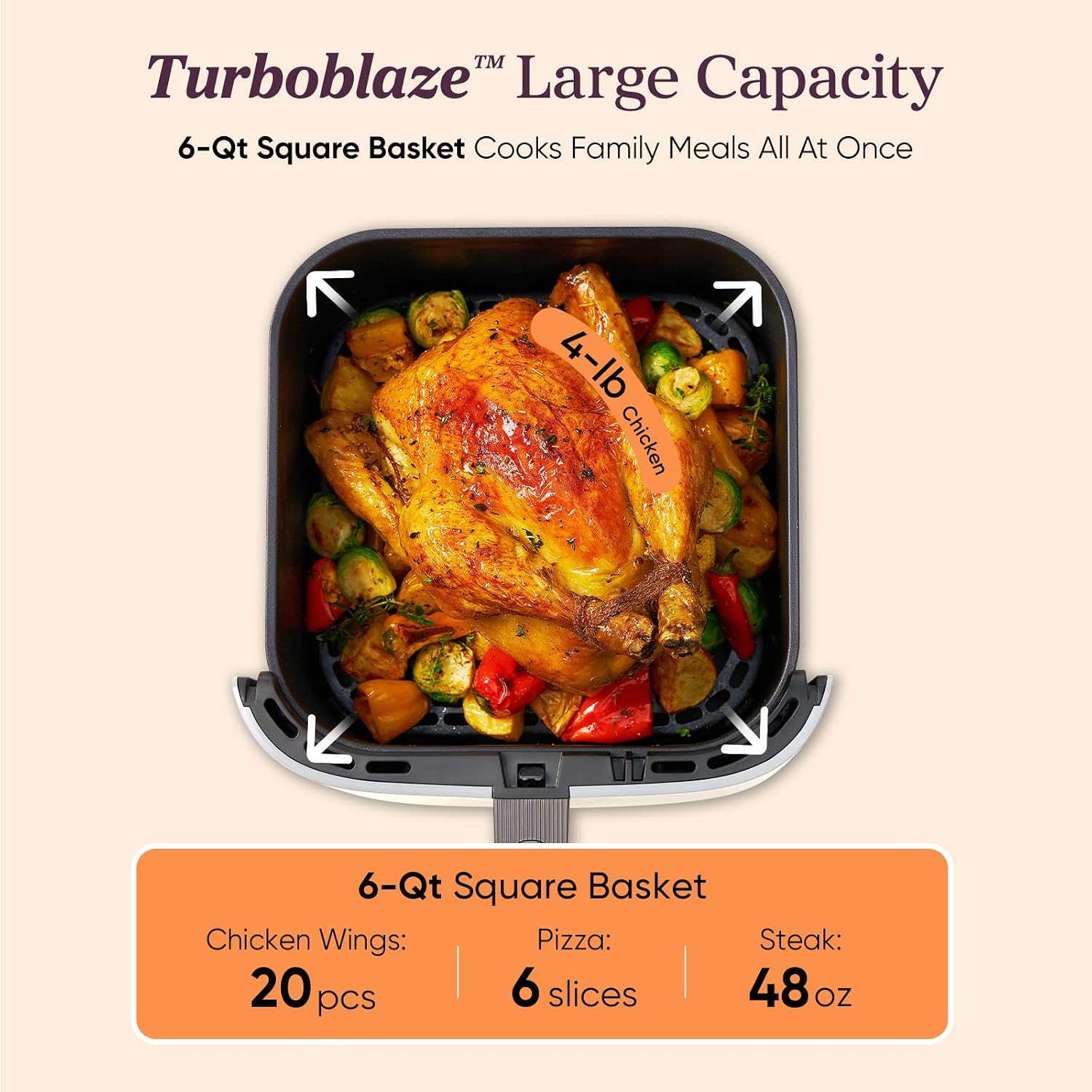 Cosori TurboBlaze Smart Air Fryer 6 Qt, Shake Reminders, 9-in-1, Cream