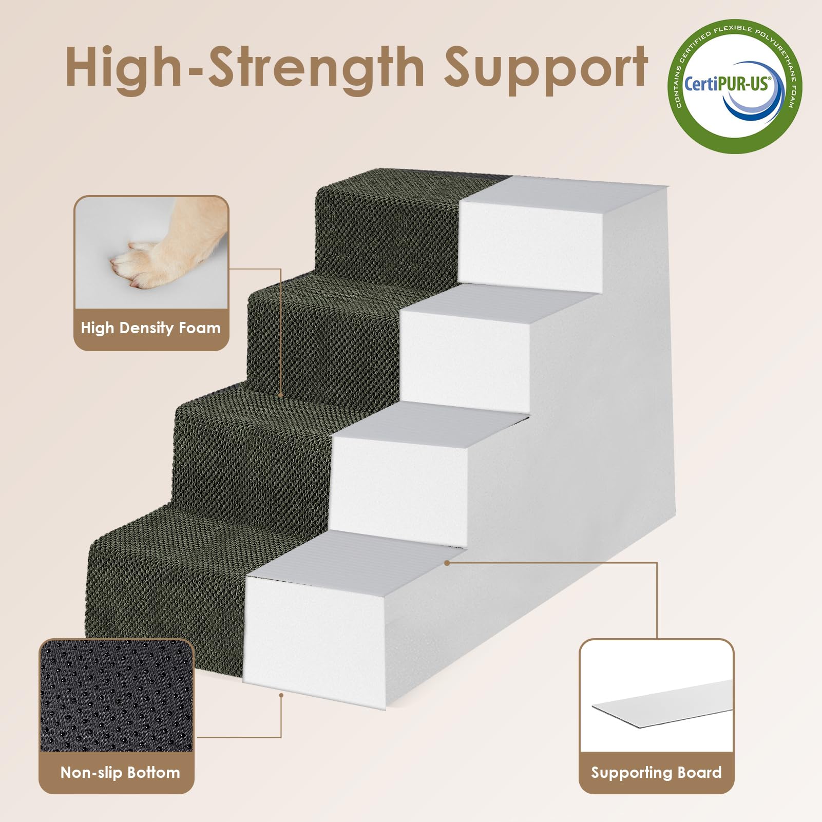EHEYCIGA Dog Stairs for Bed 18" H, 4-Step Dog Steps for High Bed, Grey