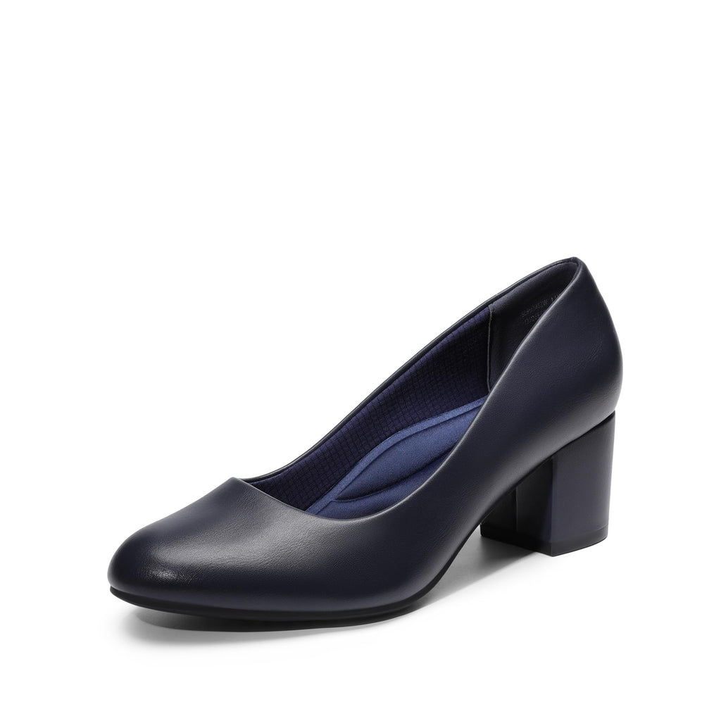 DREAM PAIRS Women's Block Heel Pumps Round Toe Dress Shoes