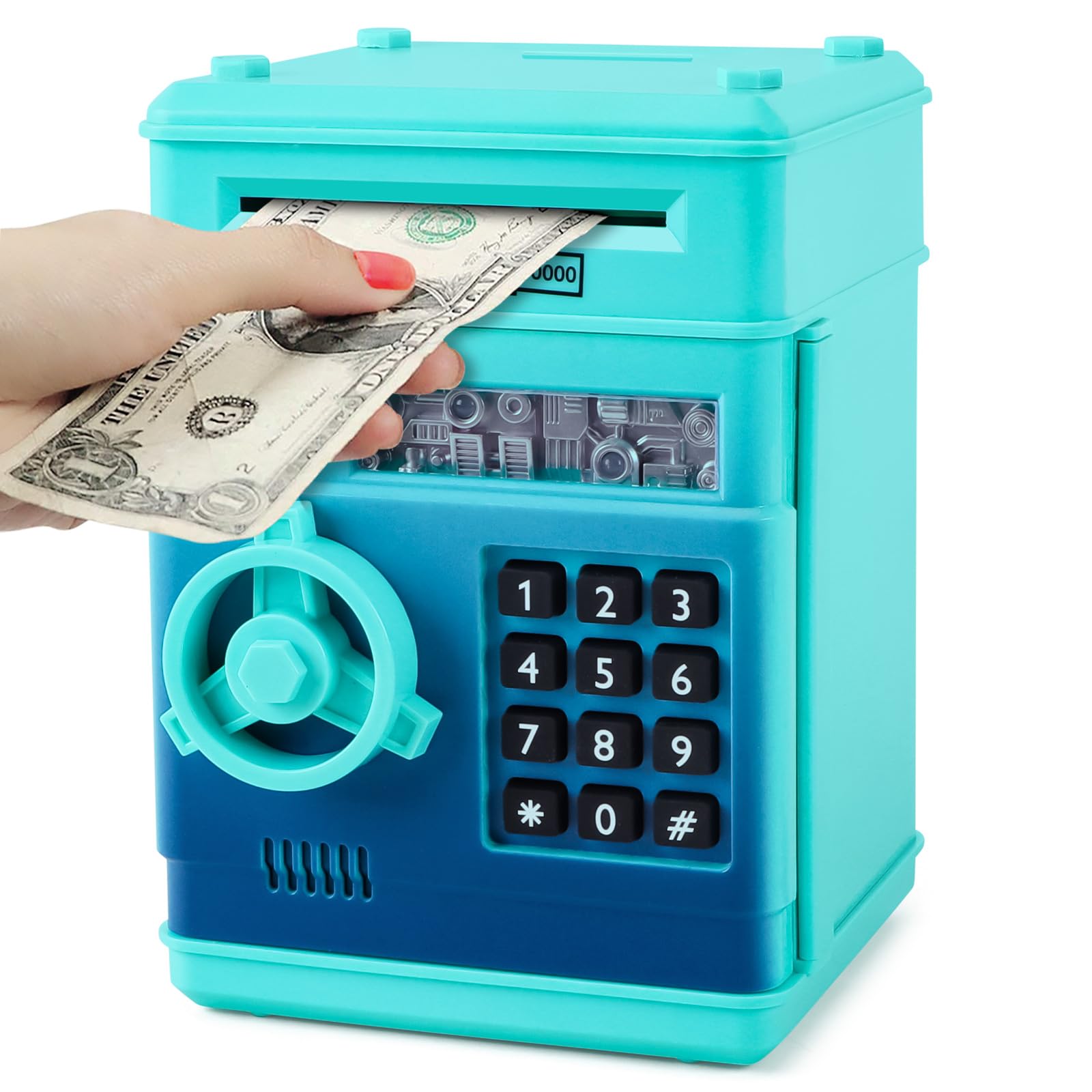 Refasy Piggy Bank Cash Coin Can ATM Bank Electronic Coin Money Bank for Kids Age 3-12, Money Savings Box Mini ATM Coin Bank Toys Gifts for 3 4 5 6 7 8 9 10 11 12 Year Old Boys Girls