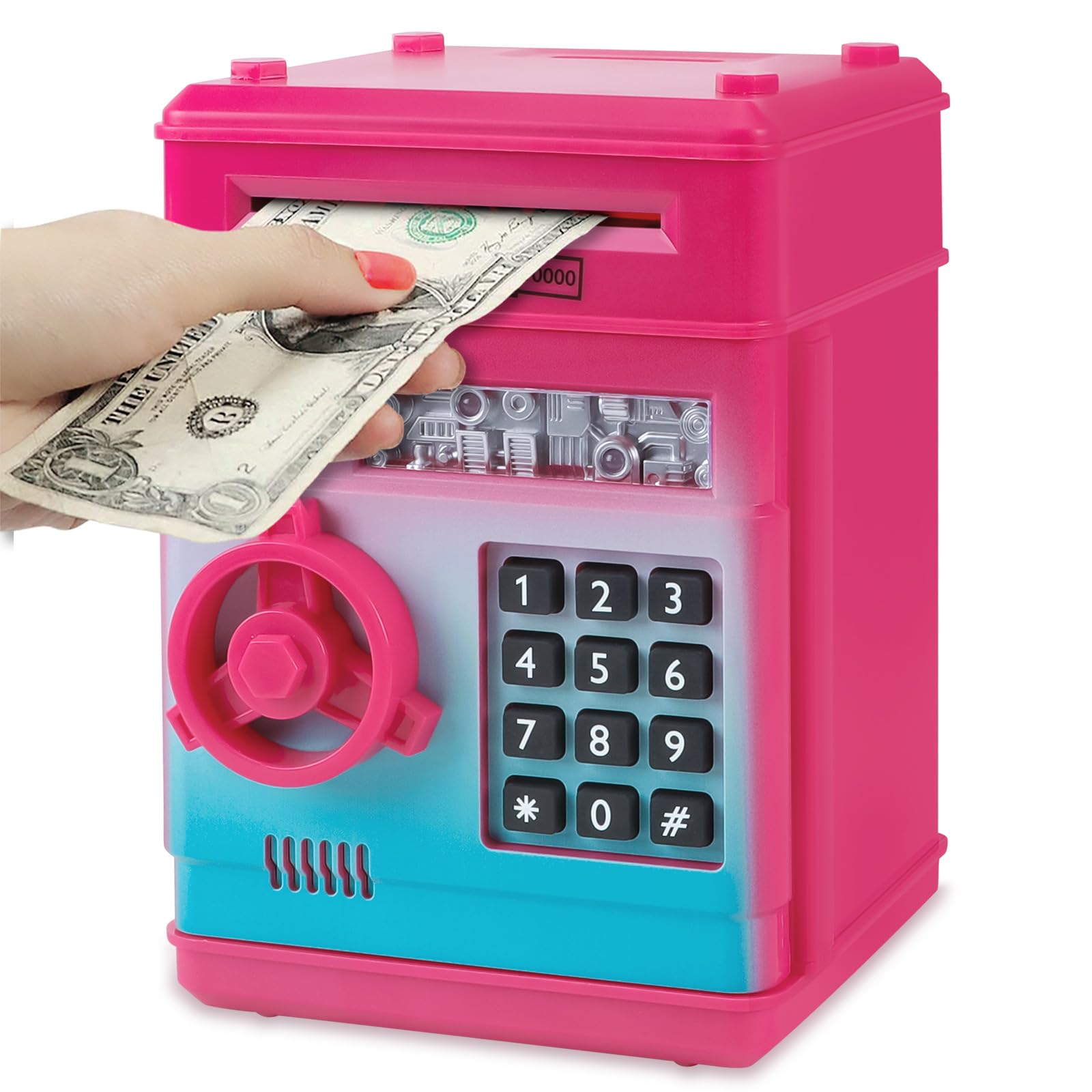 Refasy Piggy Bank Cash Coin Can ATM Bank Electronic Coin Money Bank for Kids Age 3-12, Money Savings Box Mini ATM Coin Bank Toys Gifts for 3 4 5 6 7 8 9 10 11 12 Year Old Boys Girls