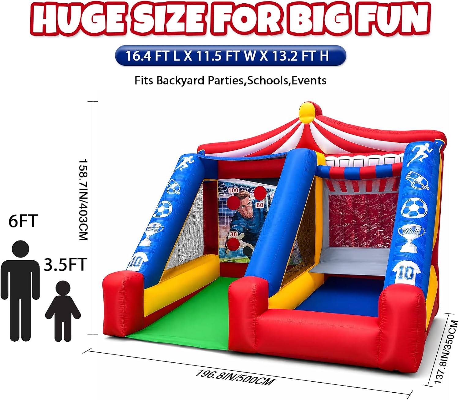 2-in-1 Inflatable Soccer & Basketball Hoop Game with 550W Blower