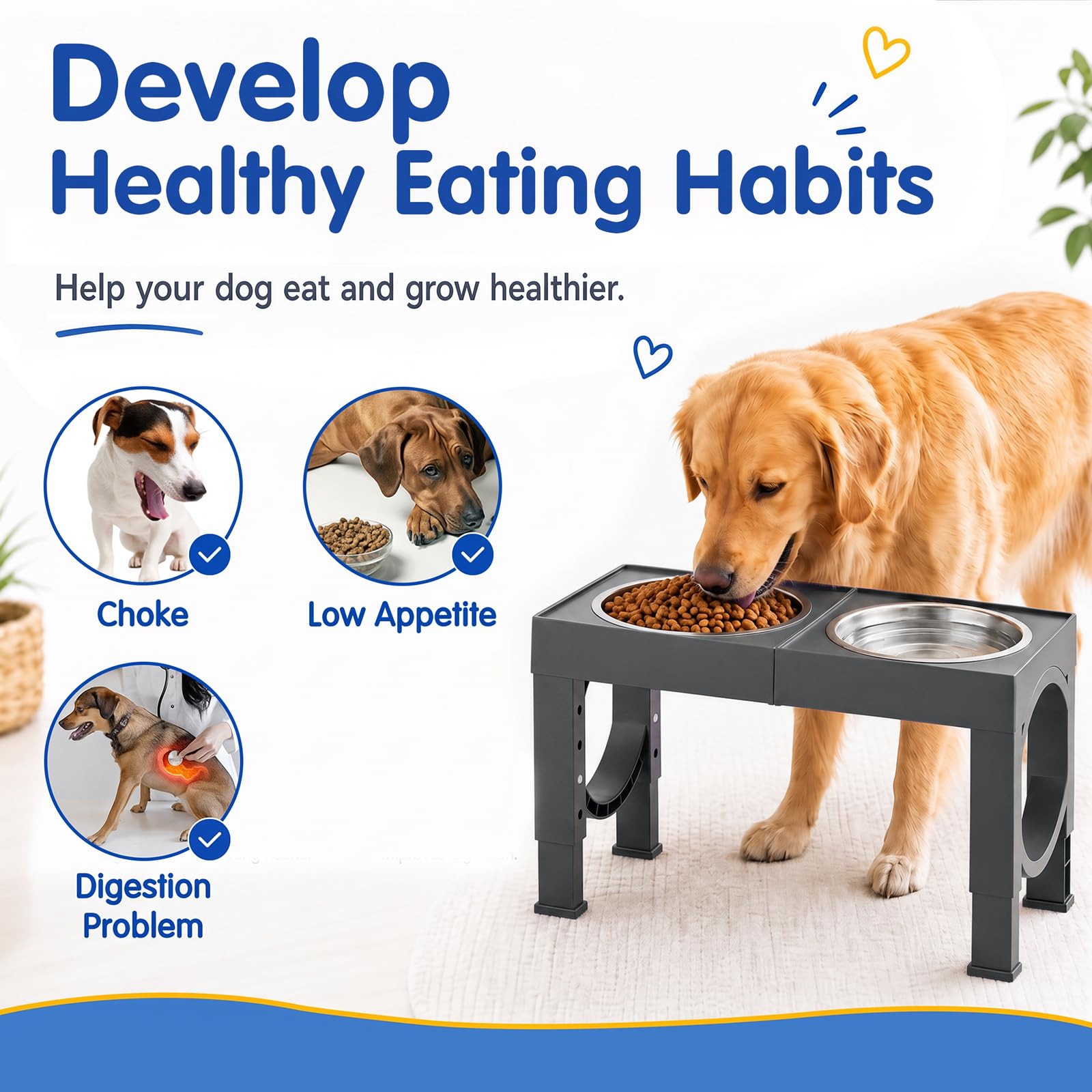 XIAZ Elevated Dog Bowls Large Breed Raised Dogs Bowl Stand Large/Medium Sized Dog Stainless Steel Food Water Bowl Stands 5 Heights Adjustable 9/11/12/14in Black Pet Feeder Dish Station