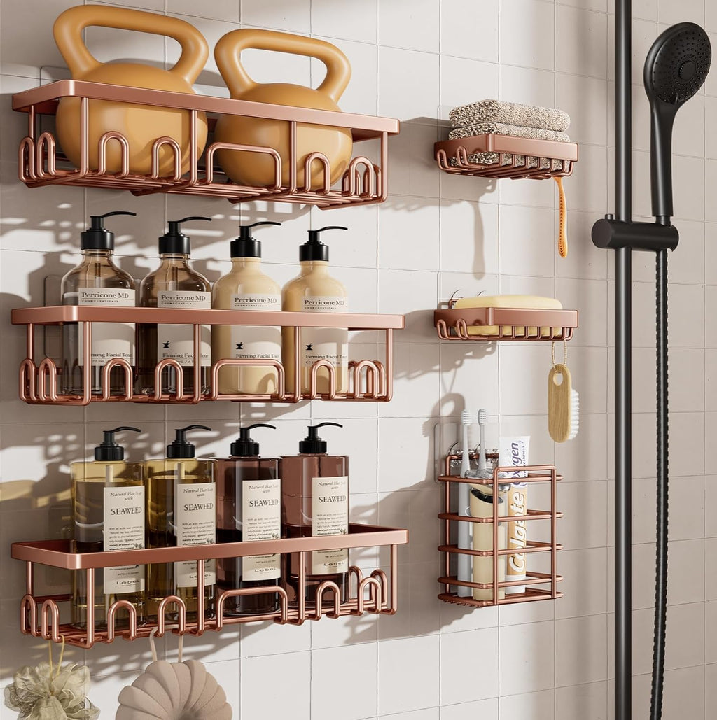 Veken Shower Caddy 6-Pack, Bathroom Organizers and Storage Shelves, Black