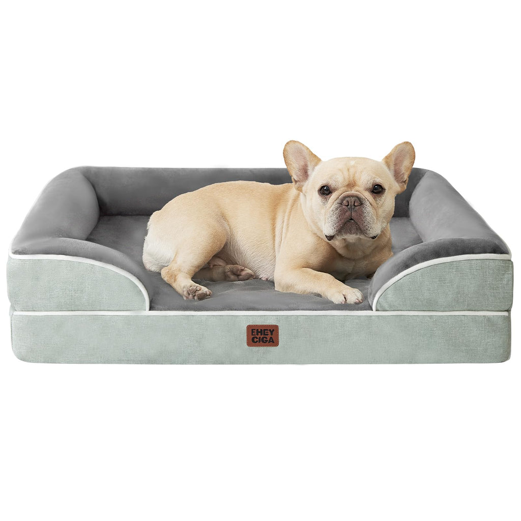 EHEYCIGA Orthopedic Dog Beds Large Sized Dog, Waterproof Memory Foam Pet Bed with Sides, Non-Slip Bottom Large Pet Bed with Washable Removable Cover, Grey