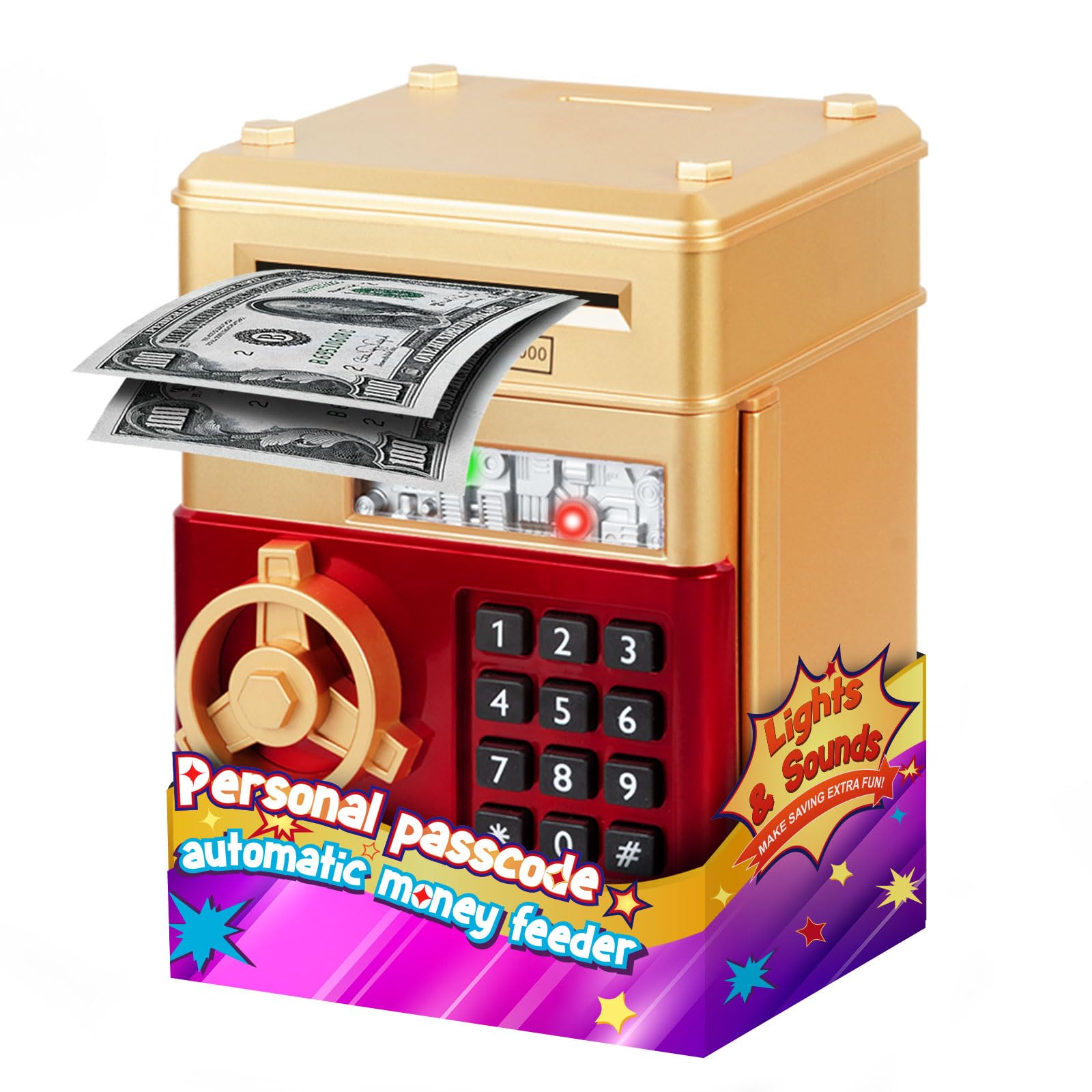 Refasy Piggy Bank Cash Coin Can ATM Bank Electronic Coin Money Bank for Kids Age 3-12, Money Savings Box Mini ATM Coin Bank Toys Gifts for 3 4 5 6 7 8 9 10 11 12 Year Old Boys Girls