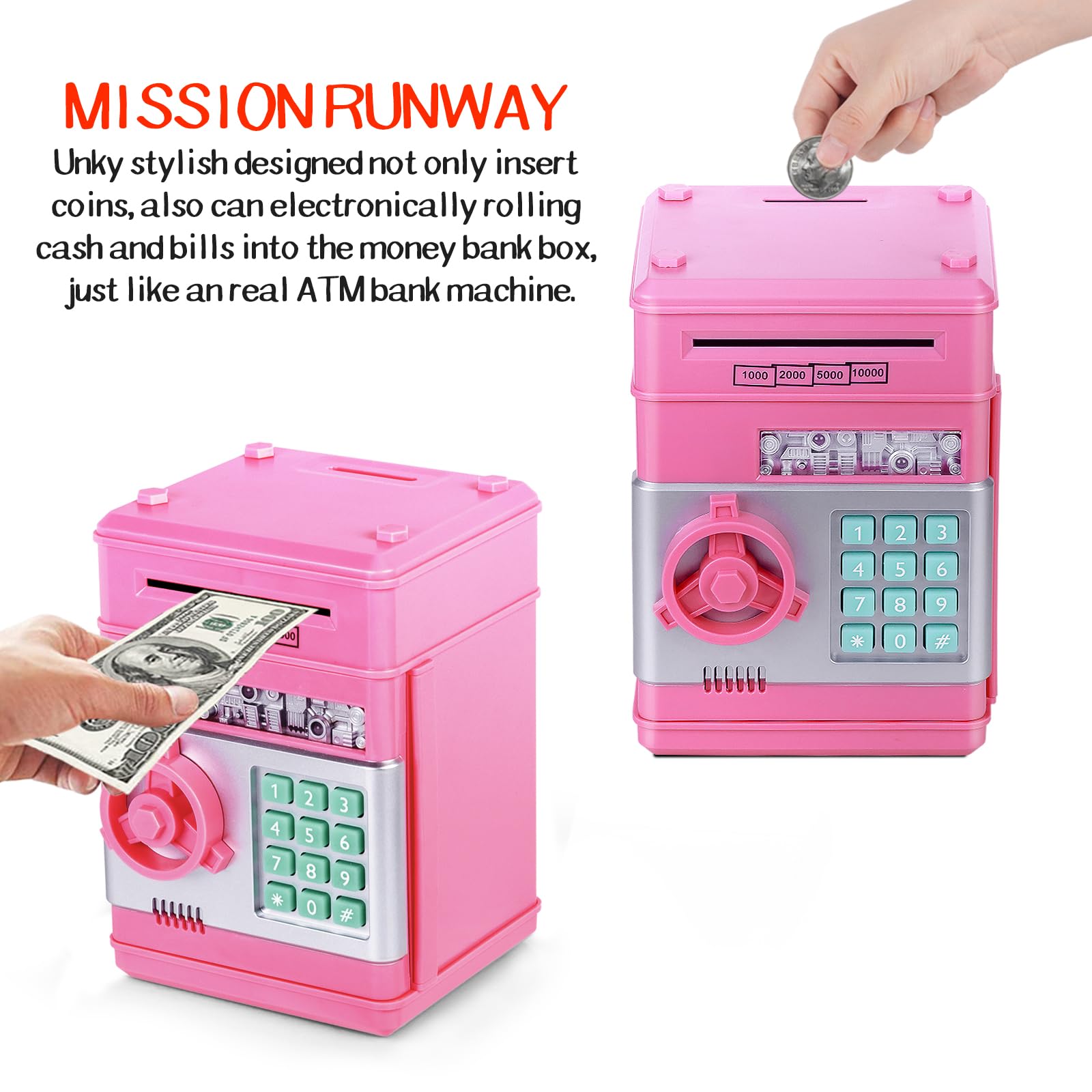 Refasy Piggy Bank Cash Coin Can ATM Bank Electronic Coin Money Bank for Kids Age 3-12, Money Savings Box Mini ATM Coin Bank Toys Gifts for 3 4 5 6 7 8 9 10 11 12 Year Old Boys Girls