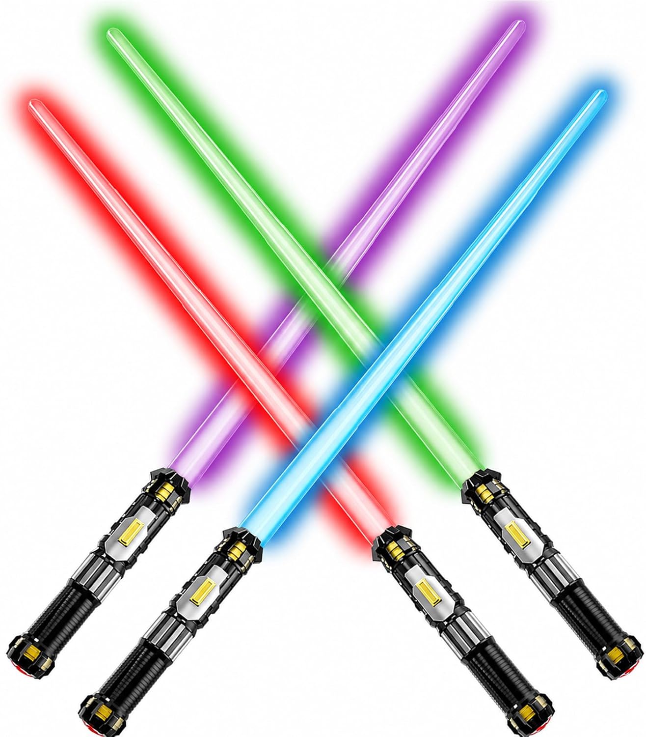 4 Pack Light up Sword with FX Sound (on-Off Control) and Retractable Handle