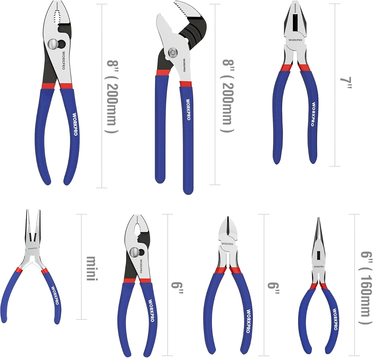 WORKPRO 7-Piece Pliers Set, Pliers Tool Set with Comfort Grip, Blue