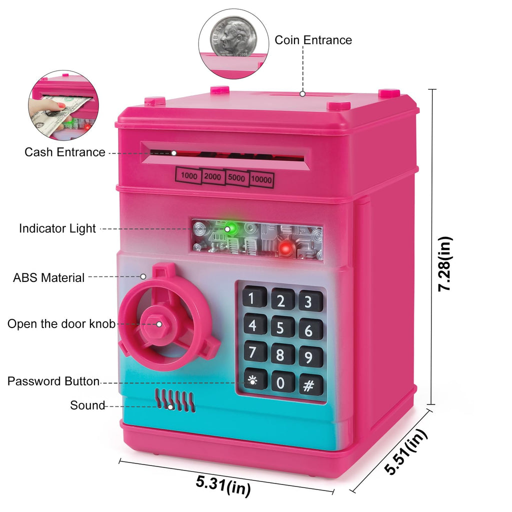 Refasy Piggy Bank Cash Coin Can ATM Bank Electronic Coin Money Bank for Kids Age 3-12, Money Savings Box Mini ATM Coin Bank Toys Gifts for 3 4 5 6 7 8 9 10 11 12 Year Old Boys Girls