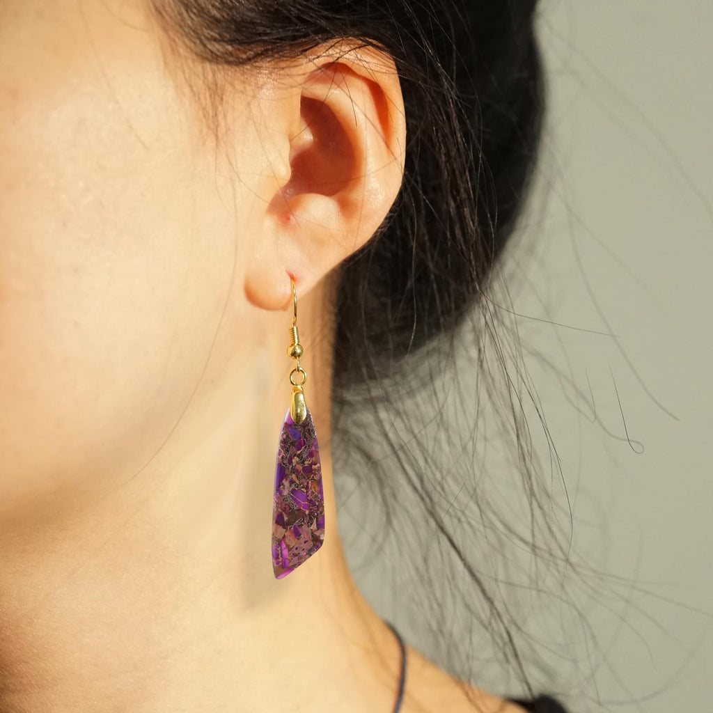 Sriomu Natural Healing Stone Fishhoop Dangle Drop Earrings Statement Gold silver earrings