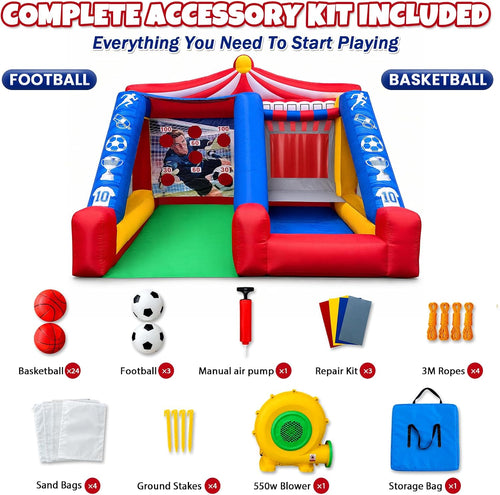 2-in-1 Inflatable Soccer & Basketball Hoop Game with 550W Blower