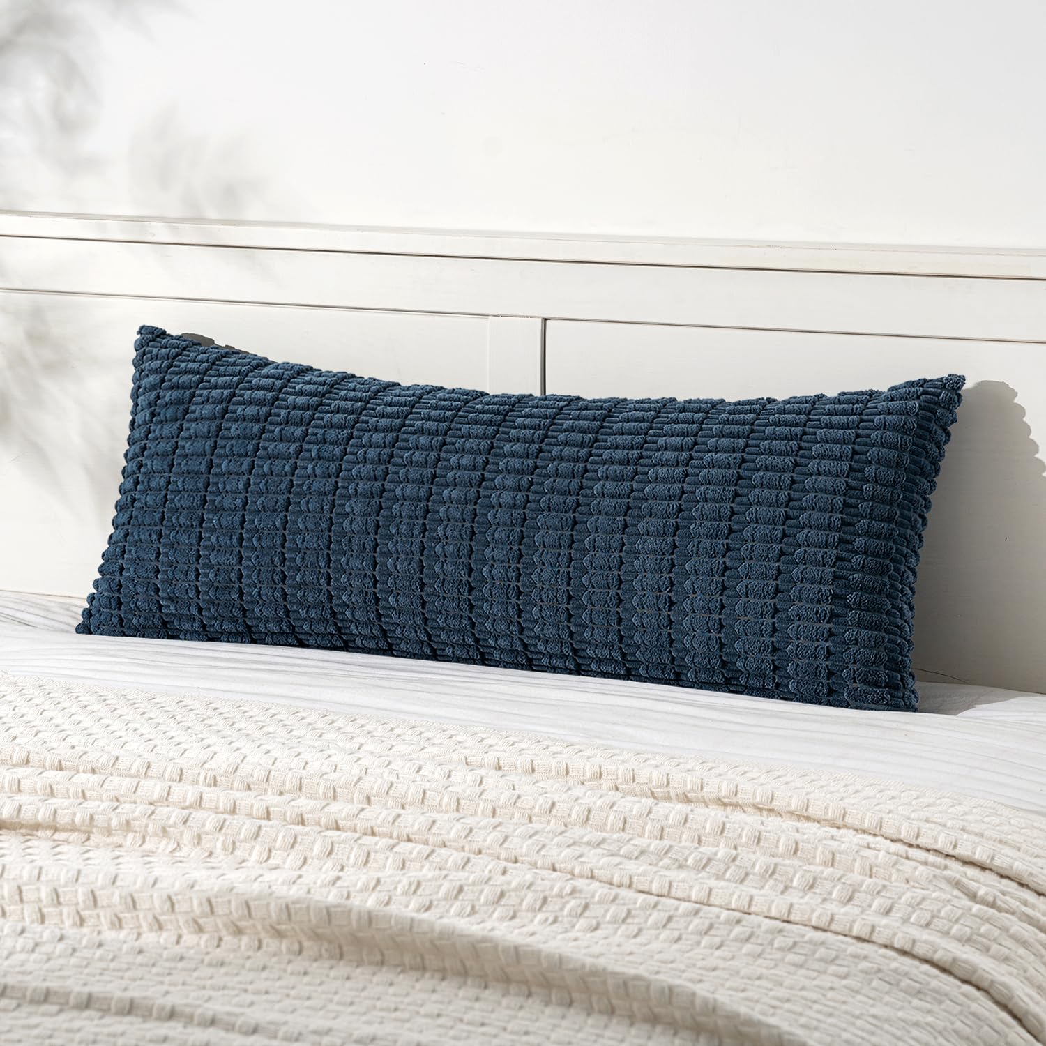 MIULEE Corduroy Decorative Throw Pillow Covers 18x18 Cream White Pack of 2