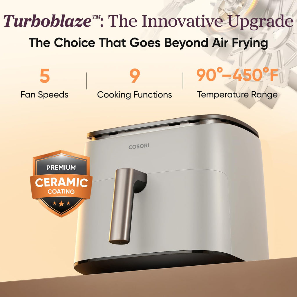 Cosori TurboBlaze Smart Air Fryer 6 Qt, Shake Reminders, 9-in-1, Cream