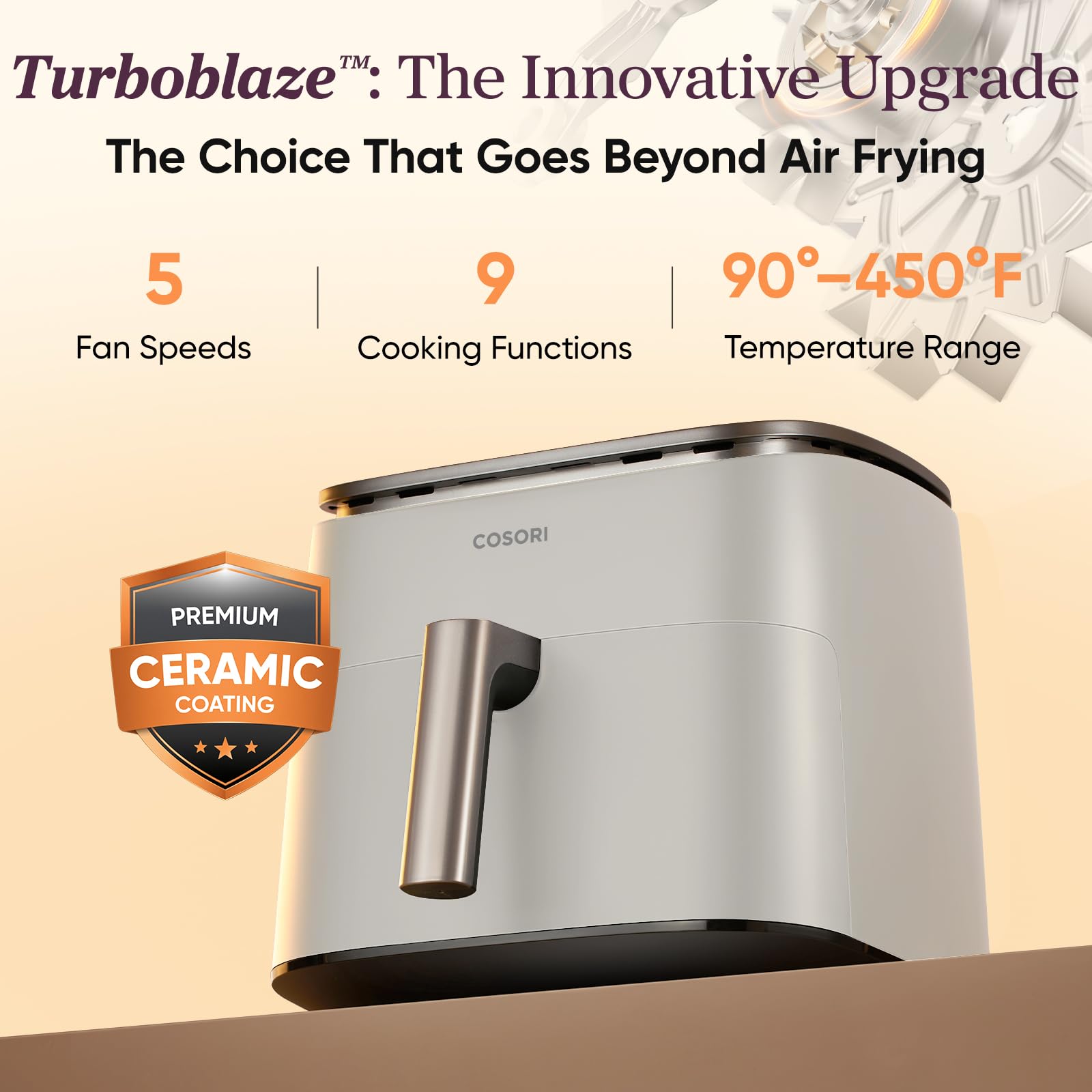 Cosori TurboBlaze Smart Air Fryer 6 Qt, Shake Reminders, 9-in-1, Cream