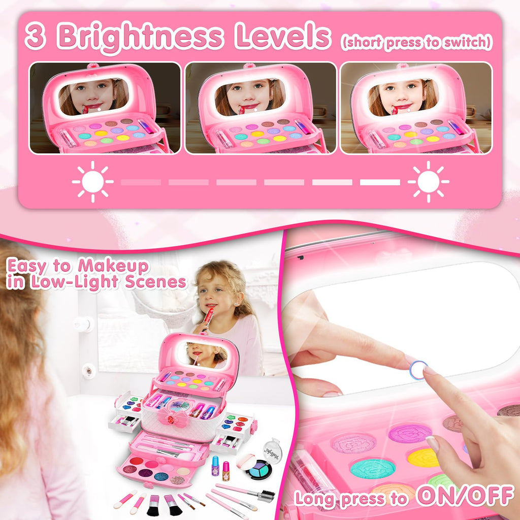 Hollyhi 58 Pcs Kids Makeup Toys Kit for Girls, Real Washable Make Up Set
