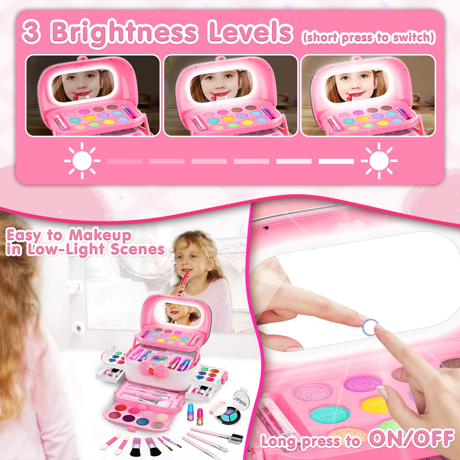 Hollyhi 58 Pcs Kids Makeup Toys Kit for Girls, Real Washable Make Up Set