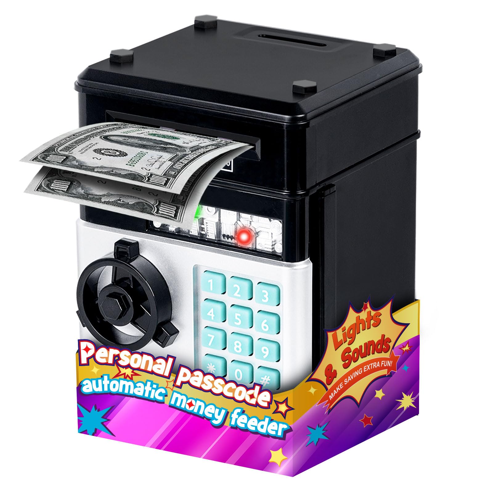 Refasy Piggy Bank Cash Coin Can ATM Bank Electronic Coin Money Bank for Kids Age 3-12, Money Savings Box Mini ATM Coin Bank Toys Gifts for 3 4 5 6 7 8 9 10 11 12 Year Old Boys Girls