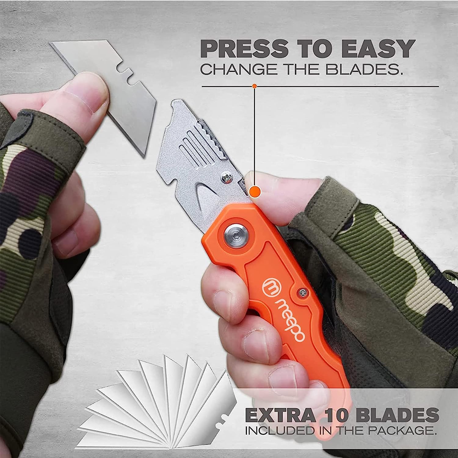 M MEEPO 4-Pack Box Cutter, Colorful Folding Utility Knife w/ 10 pcs Blades