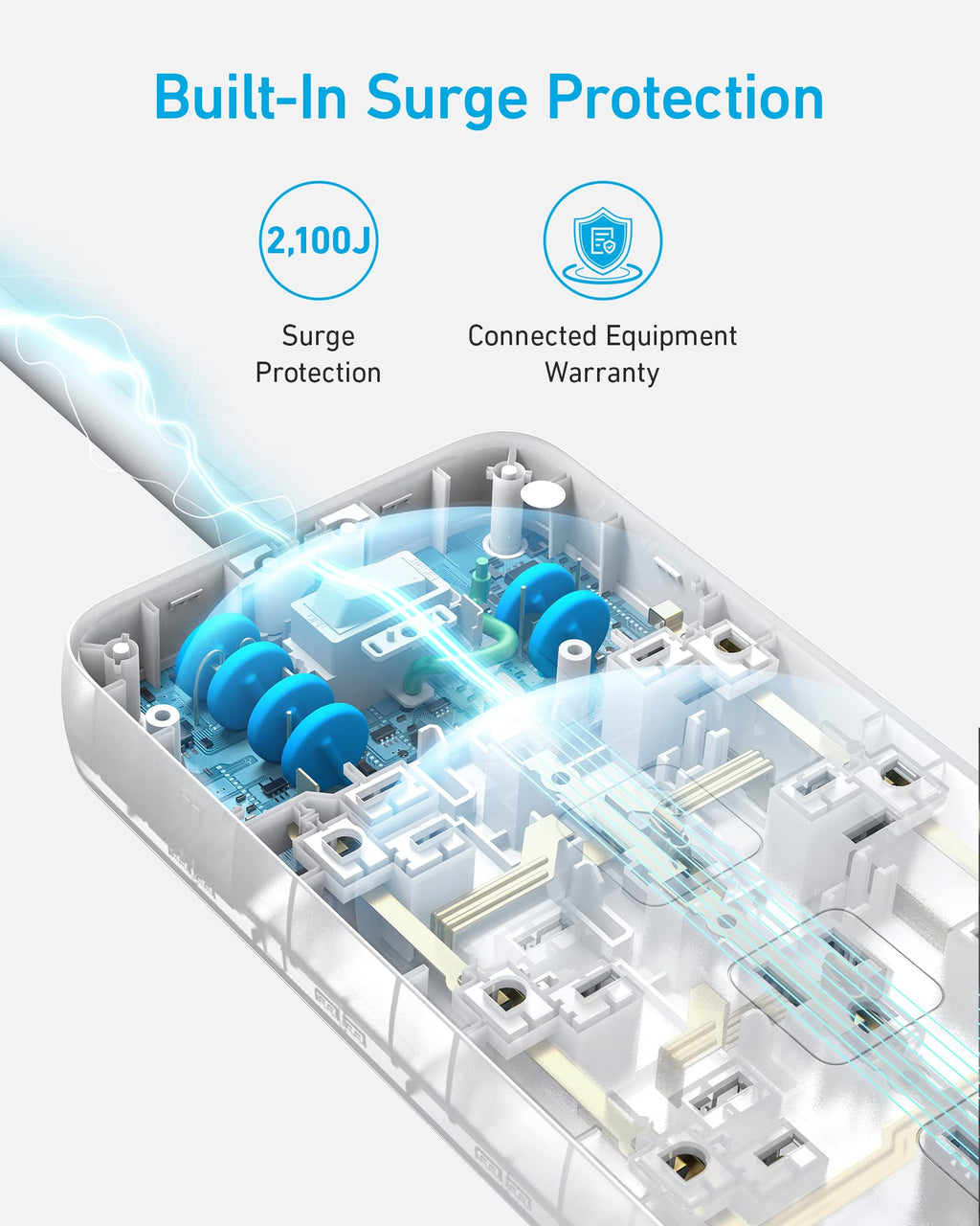 Anker Power Strip with 2100J Surge Protector, Outlet Extender, 20W, 12 AC