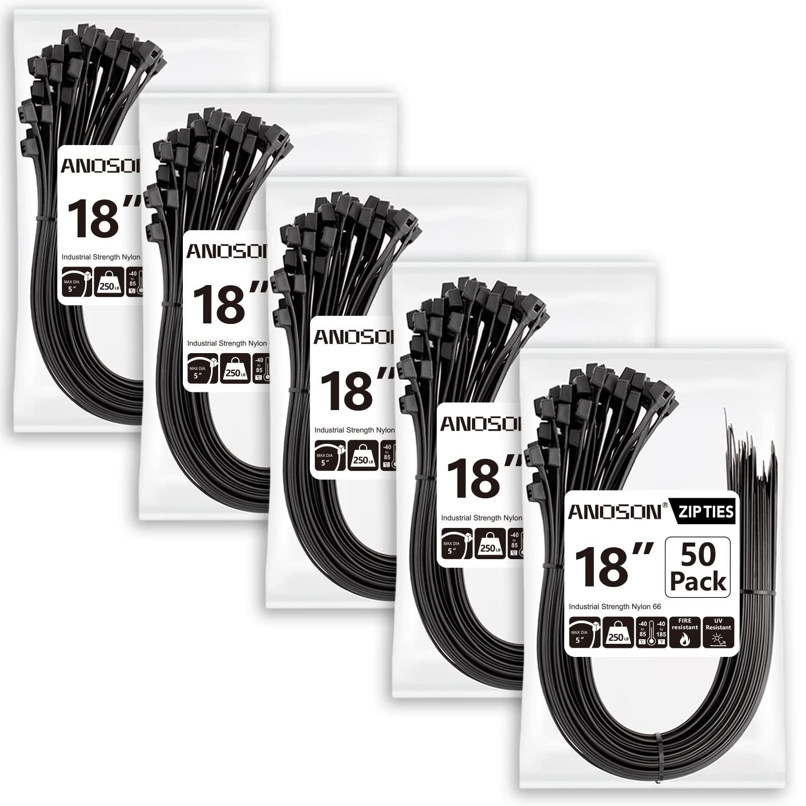 Zip Ties Assorted Sizes(4”+6”+8”+12”), 400 Pack, Black Cable Ties, UV Resistant Wire Ties by ANOSON