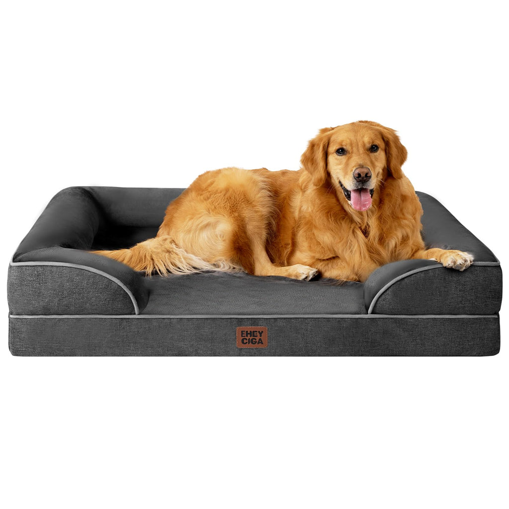 EHEYCIGA Orthopedic Dog Beds Large Sized Dog, Waterproof Memory Foam Pet Bed with Sides, Non-Slip Bottom Large Pet Bed with Washable Removable Cover, Grey