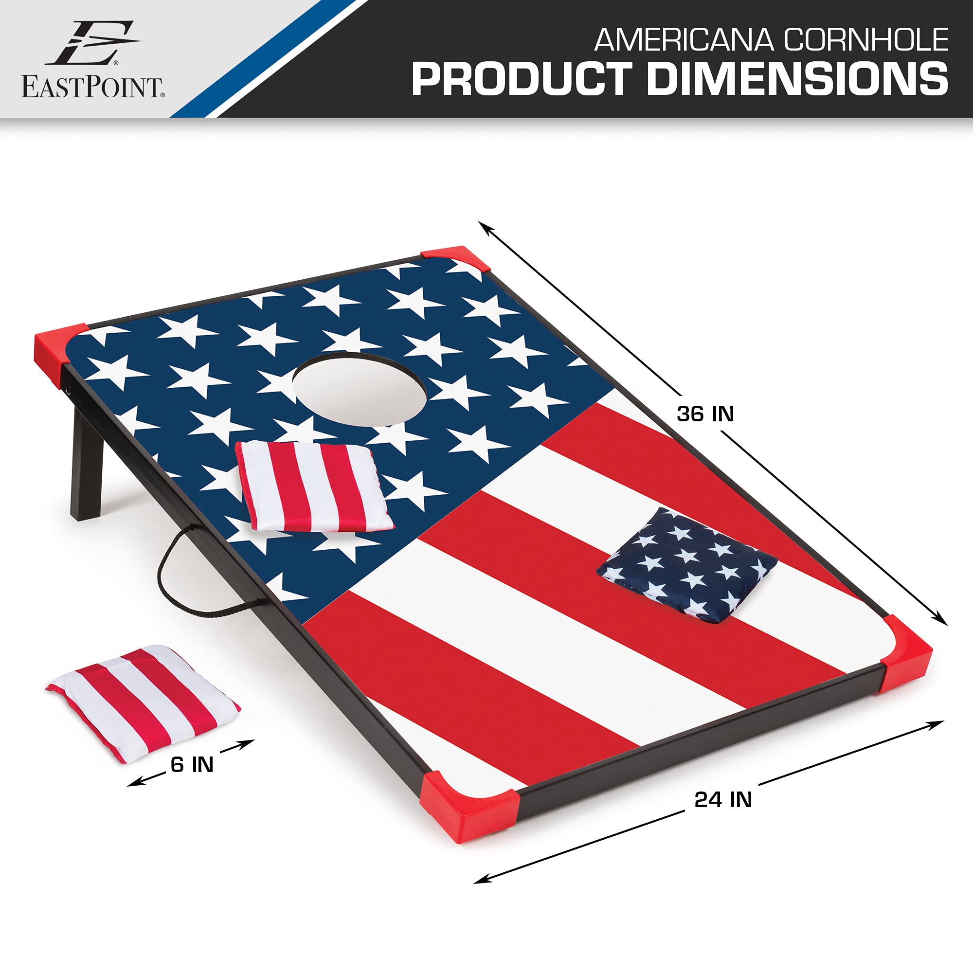 EastPoint Sports Cornhole Game Set Bean Bag Toss MDF - 2' W x 3' L - Built-In Storage, Convenient Carry Handles and 8 Premium Bean Bags