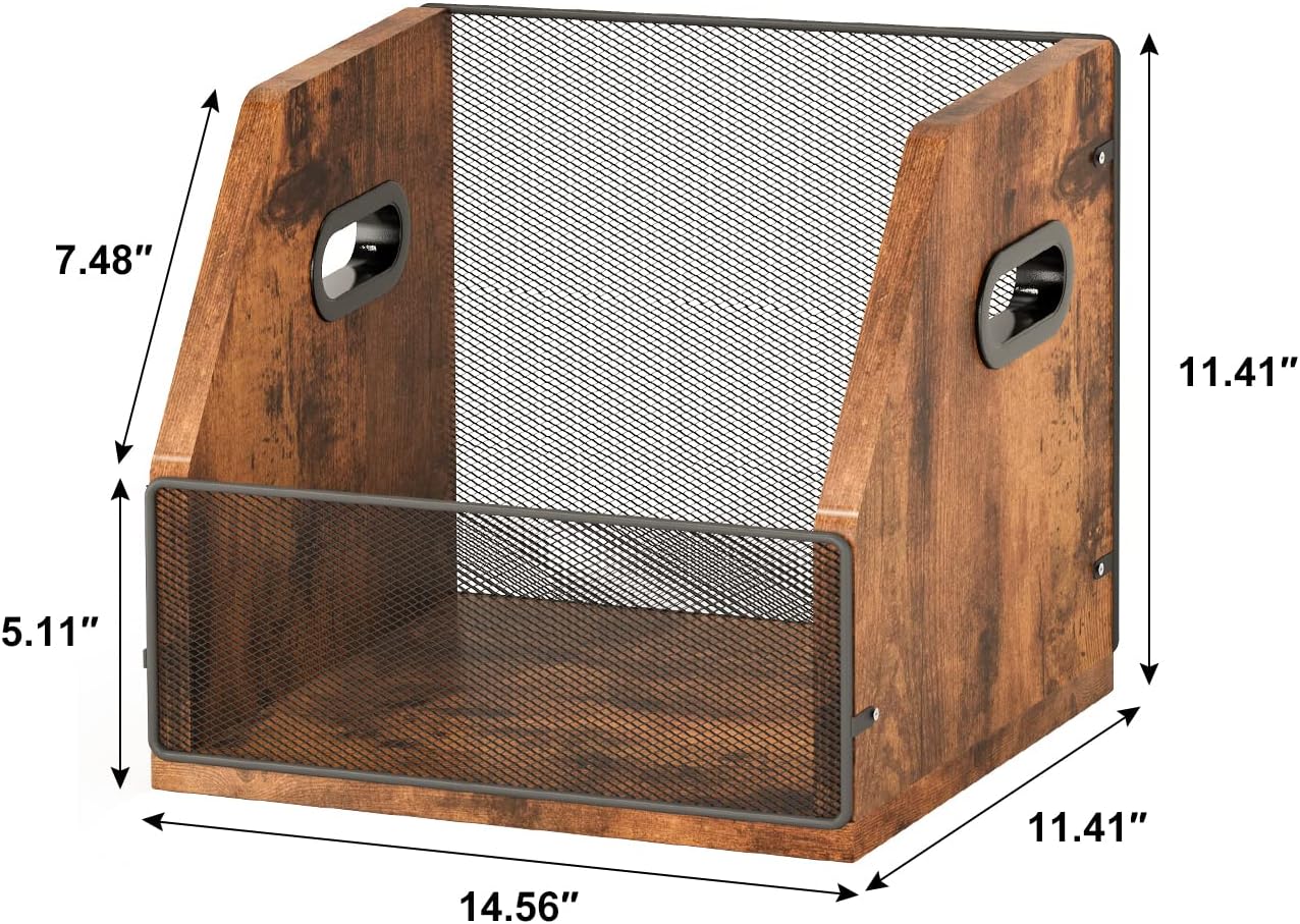Homeiju Vinyl Record Storage, Record Box Case Crate, Vinyl Record Album Holder, Metal & Wooden LP Record Crate, Holds up to 60 Records