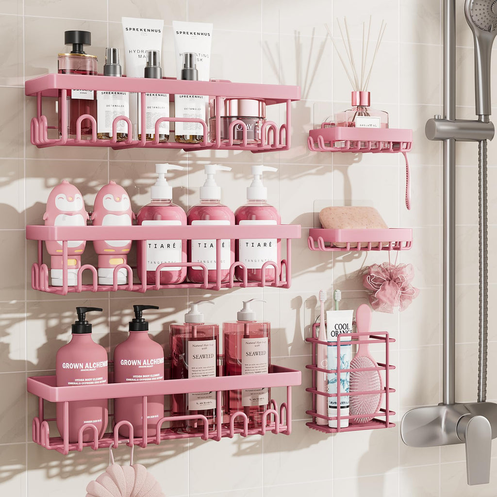 Veken Shower Caddy 6-Pack, Bathroom Organizers and Storage Shelves, Black