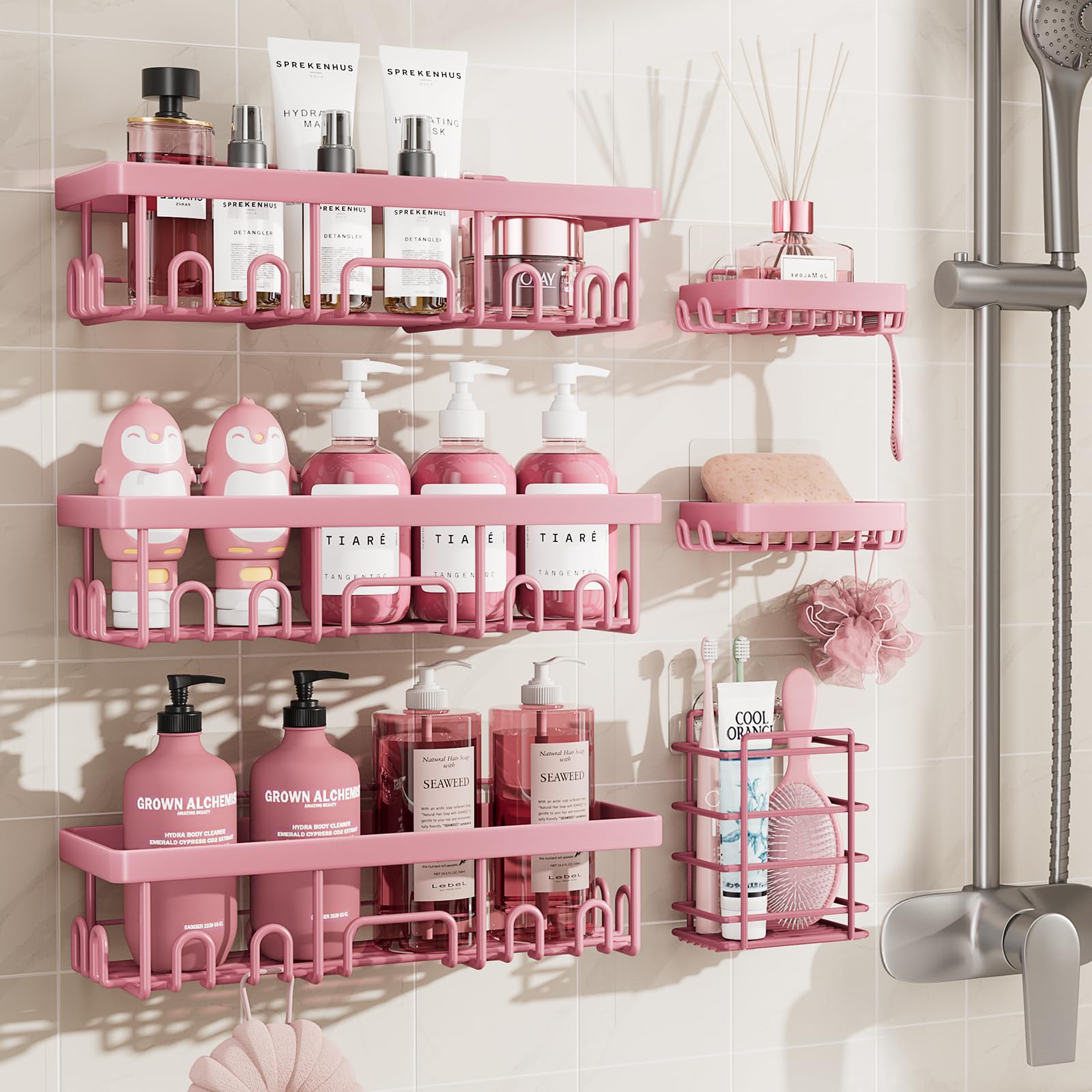 Veken Shower Caddy 6-Pack, Bathroom Organizers and Storage Shelves, Black