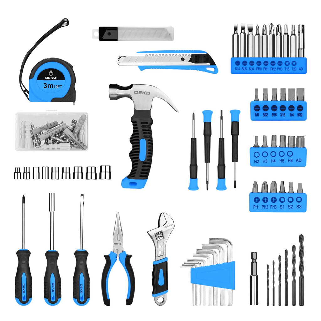 DEKOPRO Drill Set, Home Tool Set with 8V Pink Cordless Drill, Hand Tool Kit for Women, 126 pcs