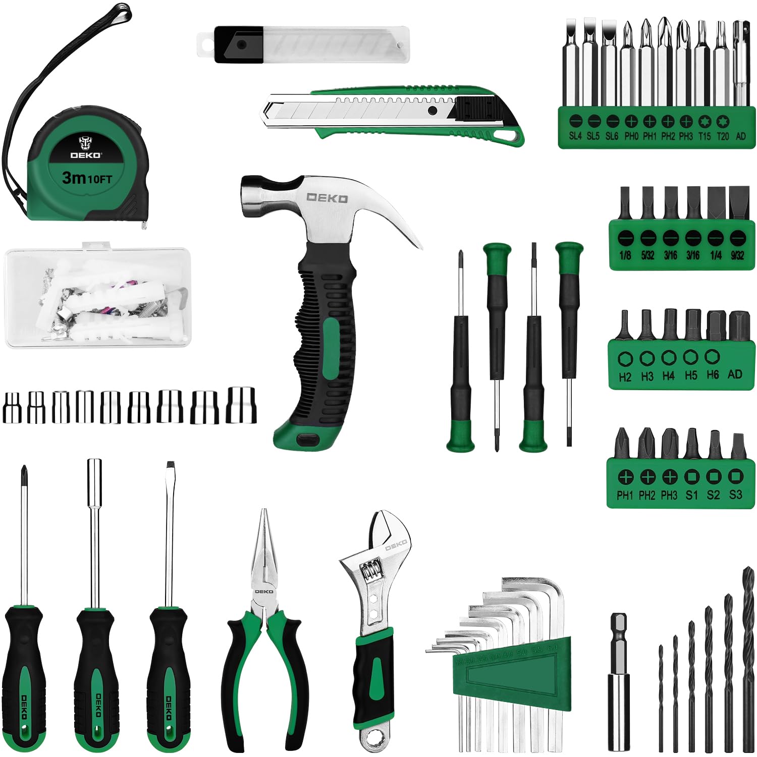DEKOPRO Drill Set, Home Tool Set with 8V Pink Cordless Drill, Hand Tool Kit for Women, 126 pcs