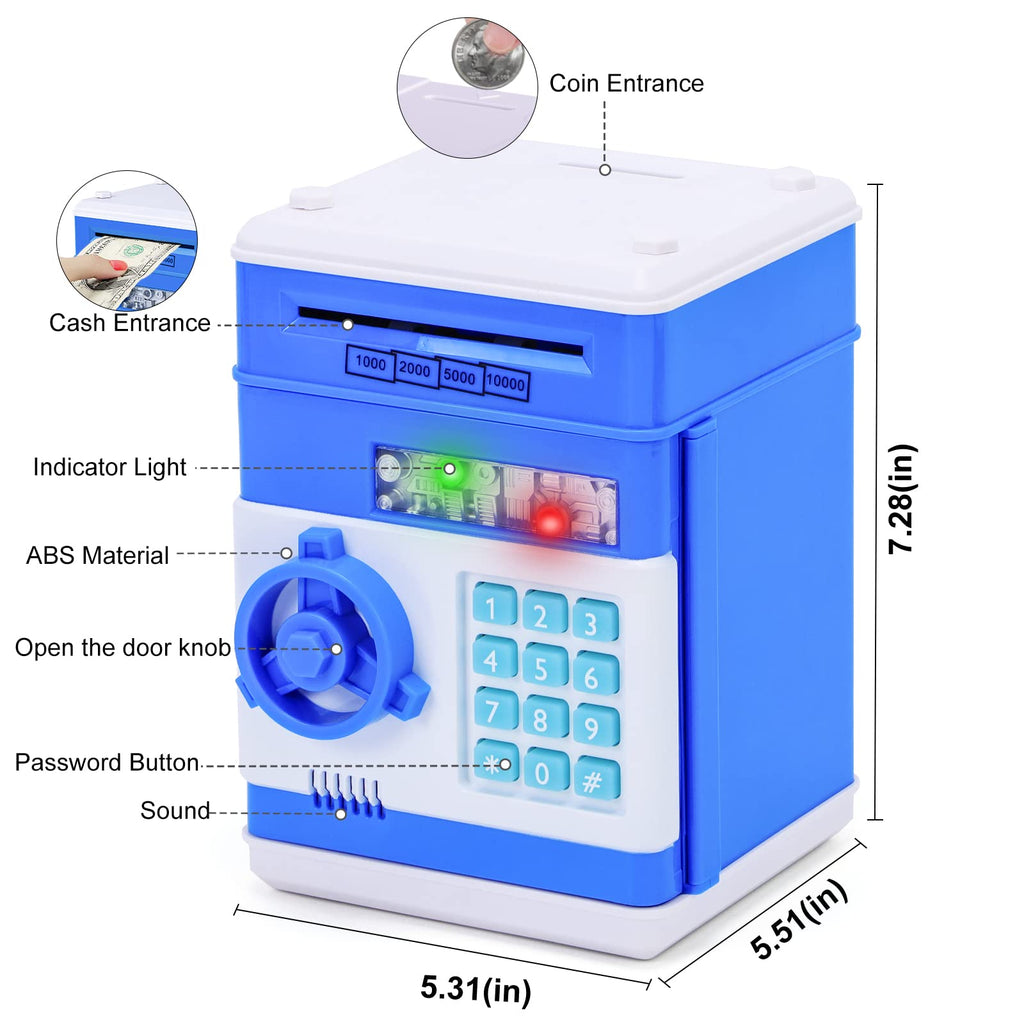 Refasy Piggy Bank Cash Coin Can ATM Bank Electronic Coin Money Bank for Kids Age 3-12, Money Savings Box Mini ATM Coin Bank Toys Gifts for 3 4 5 6 7 8 9 10 11 12 Year Old Boys Girls