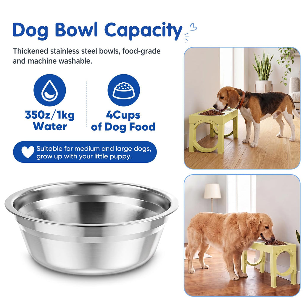 XIAZ Elevated Dog Bowls Large Breed Raised Dogs Bowl Stand Large/Medium Sized Dog Stainless Steel Food Water Bowl Stands 5 Heights Adjustable 9/11/12/14in Black Pet Feeder Dish Station