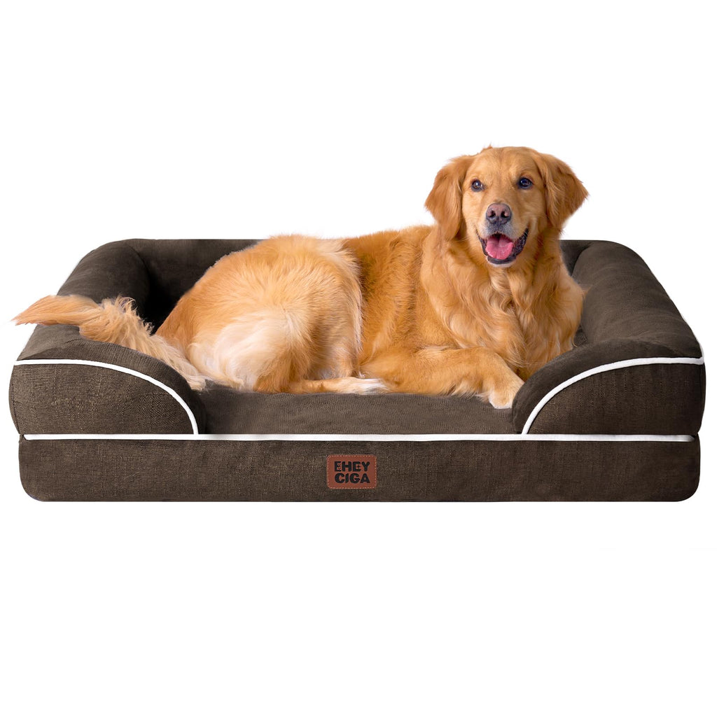 EHEYCIGA Orthopedic Dog Beds Large Sized Dog, Waterproof Memory Foam Pet Bed with Sides, Non-Slip Bottom Large Pet Bed with Washable Removable Cover, Grey