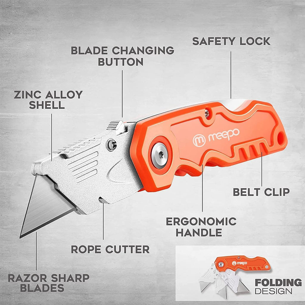 M MEEPO 4-Pack Box Cutter, Colorful Folding Utility Knife w/ 10 pcs Blades