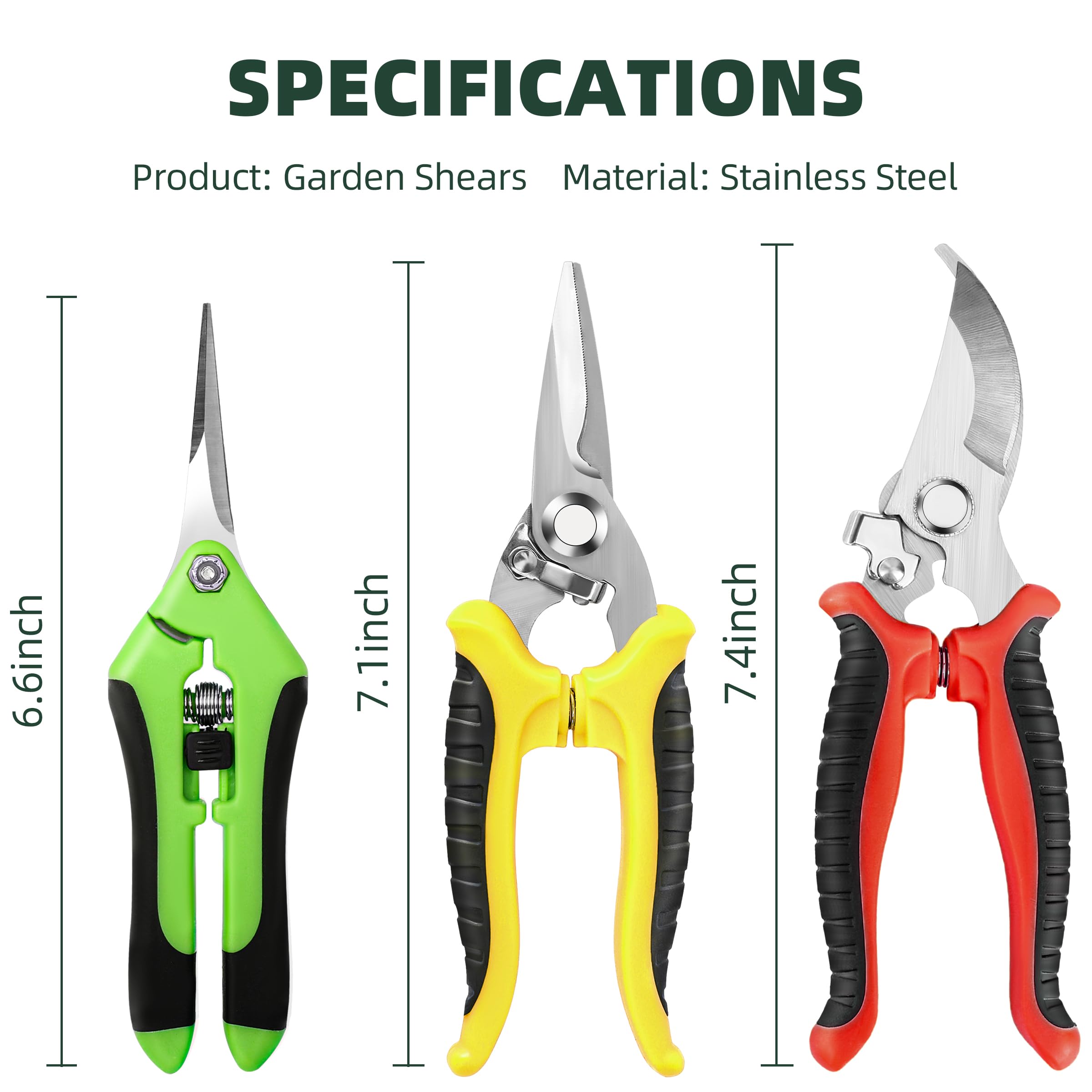 EWPJDK 3 Pack Garden Pruning Shears Scissors Clippers Stainless Steel
