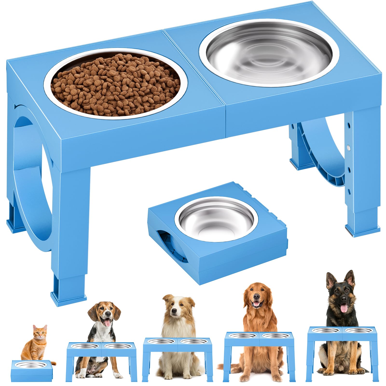 XIAZ Elevated Dog Bowls Large Breed Raised Dogs Bowl Stand Large/Medium Sized Dog Stainless Steel Food Water Bowl Stands 5 Heights Adjustable 9/11/12/14in Black Pet Feeder Dish Station