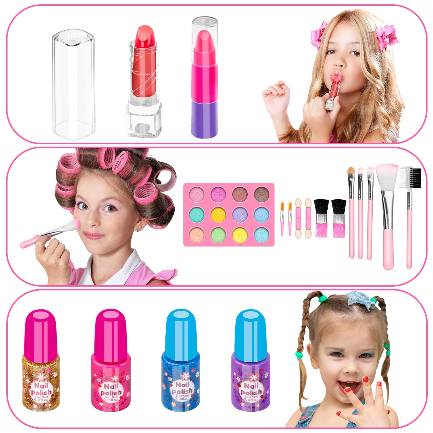 Hollyhi 58 Pcs Kids Makeup Toys Kit for Girls, Real Washable Make Up Set