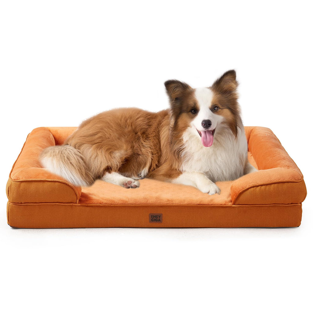 EHEYCIGA Orthopedic Dog Beds Large Sized Dog, Waterproof Memory Foam Pet Bed with Sides, Non-Slip Bottom Large Pet Bed with Washable Removable Cover, Grey