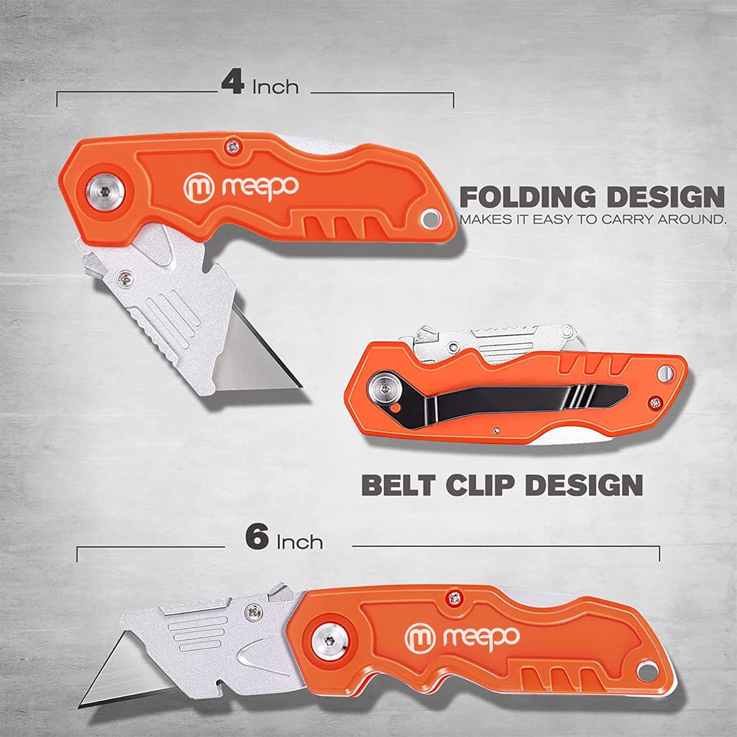 M MEEPO 4-Pack Box Cutter, Colorful Folding Utility Knife w/ 10 pcs Blades