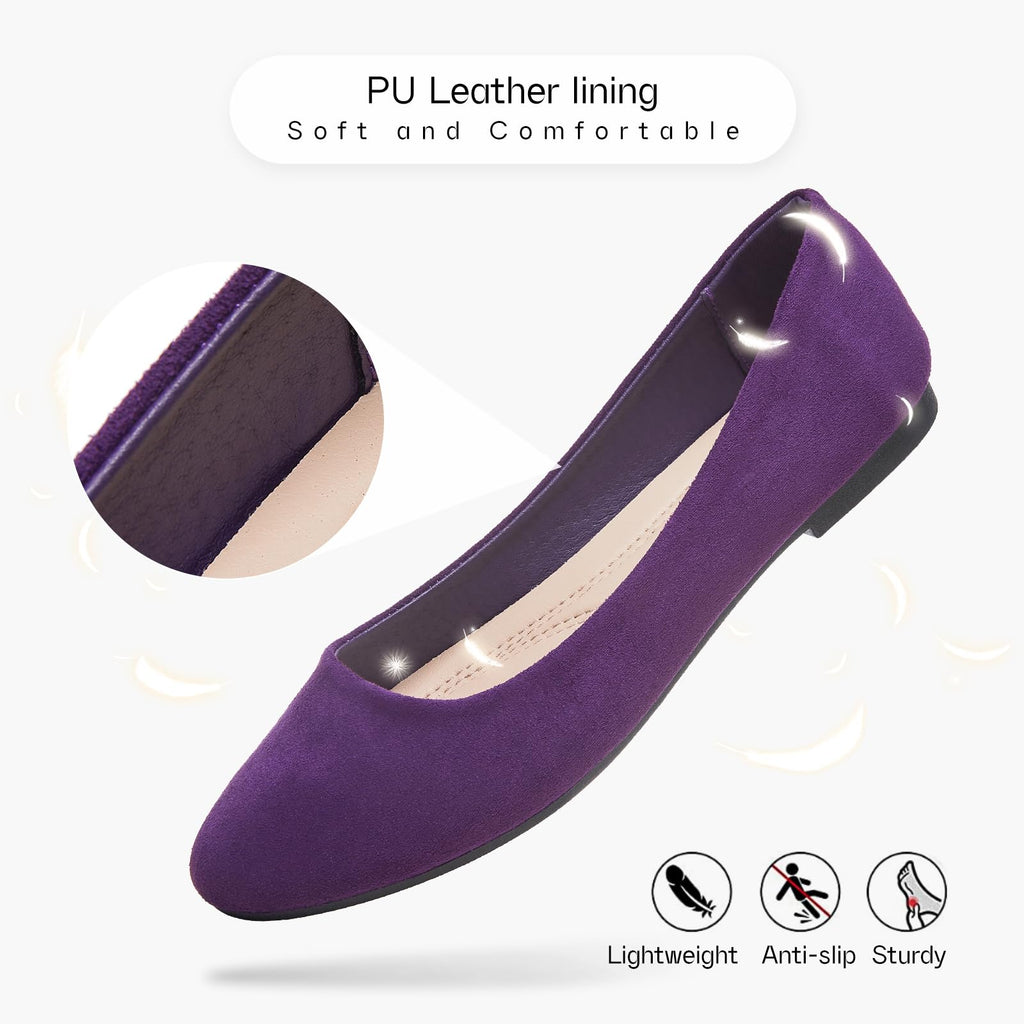 Shupua Flats for Women Round Toe Black Ballet Flats Dressy Work Shoes
