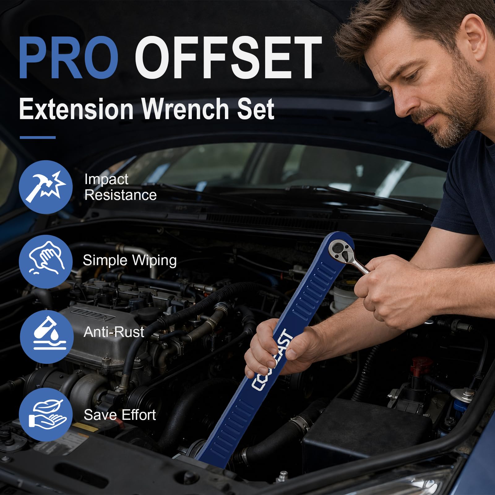 3/8" Offset Extension Wrench Impact Ready Socket Wrench Extender Tool（Red）