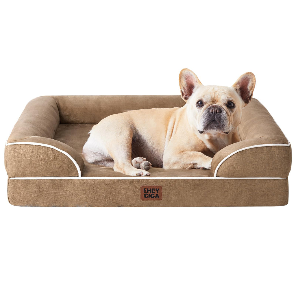 EHEYCIGA Orthopedic Dog Beds Large Sized Dog, Waterproof Memory Foam Pet Bed with Sides, Non-Slip Bottom Large Pet Bed with Washable Removable Cover, Grey