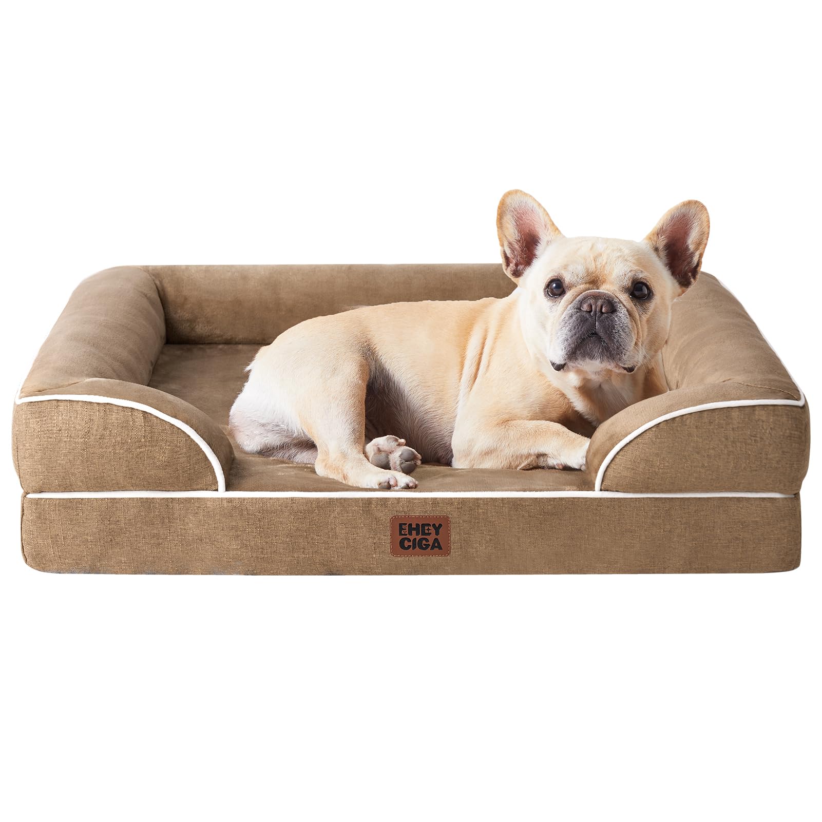 EHEYCIGA Orthopedic Dog Beds Large Sized Dog, Waterproof Memory Foam Pet Bed with Sides, Non-Slip Bottom Large Pet Bed with Washable Removable Cover, Grey