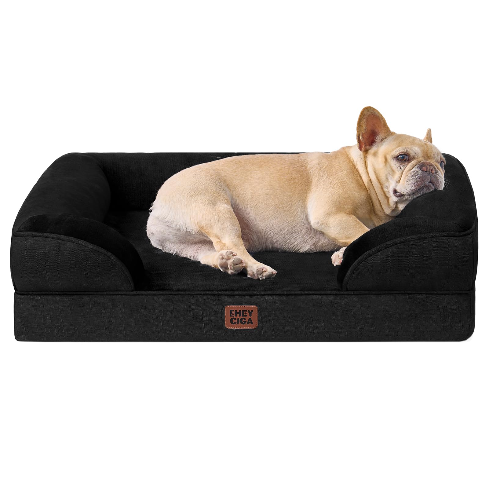 EHEYCIGA Orthopedic Dog Beds Large Sized Dog, Waterproof Memory Foam Pet Bed with Sides, Non-Slip Bottom Large Pet Bed with Washable Removable Cover, Grey