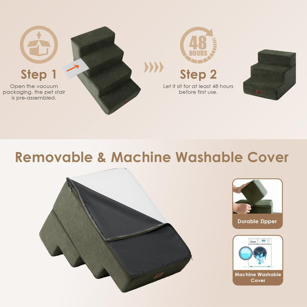 EHEYCIGA Dog Stairs for Bed 18" H, 4-Step Dog Steps for High Bed, Grey