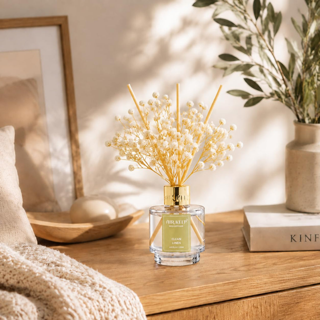 Airkeep Reed Diffuser Set of 3,Clean Linen Ocean Mist&Sea Salt Lavender Eucalyptus Oil Reed Diffusers for Bedroom Living Room Office Aromatherapy Oil Reed Diffuser for Gift 50ml x 3